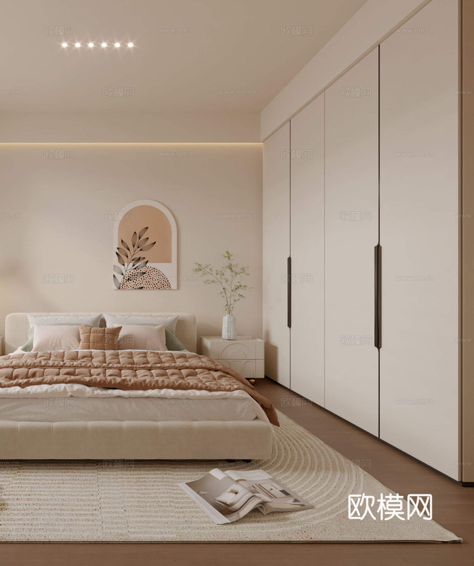 现代奶油风卧室3d模型
