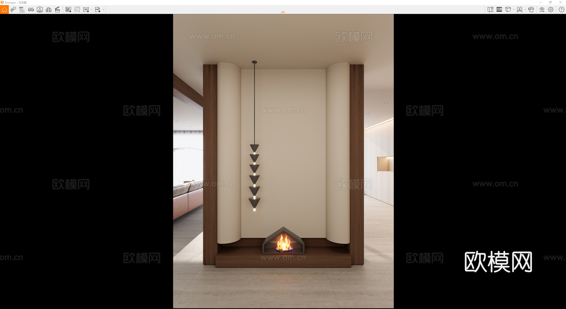 意式 中古风 几何叠级 户型造型 壁炉 吊灯 隔断 玄关su模型