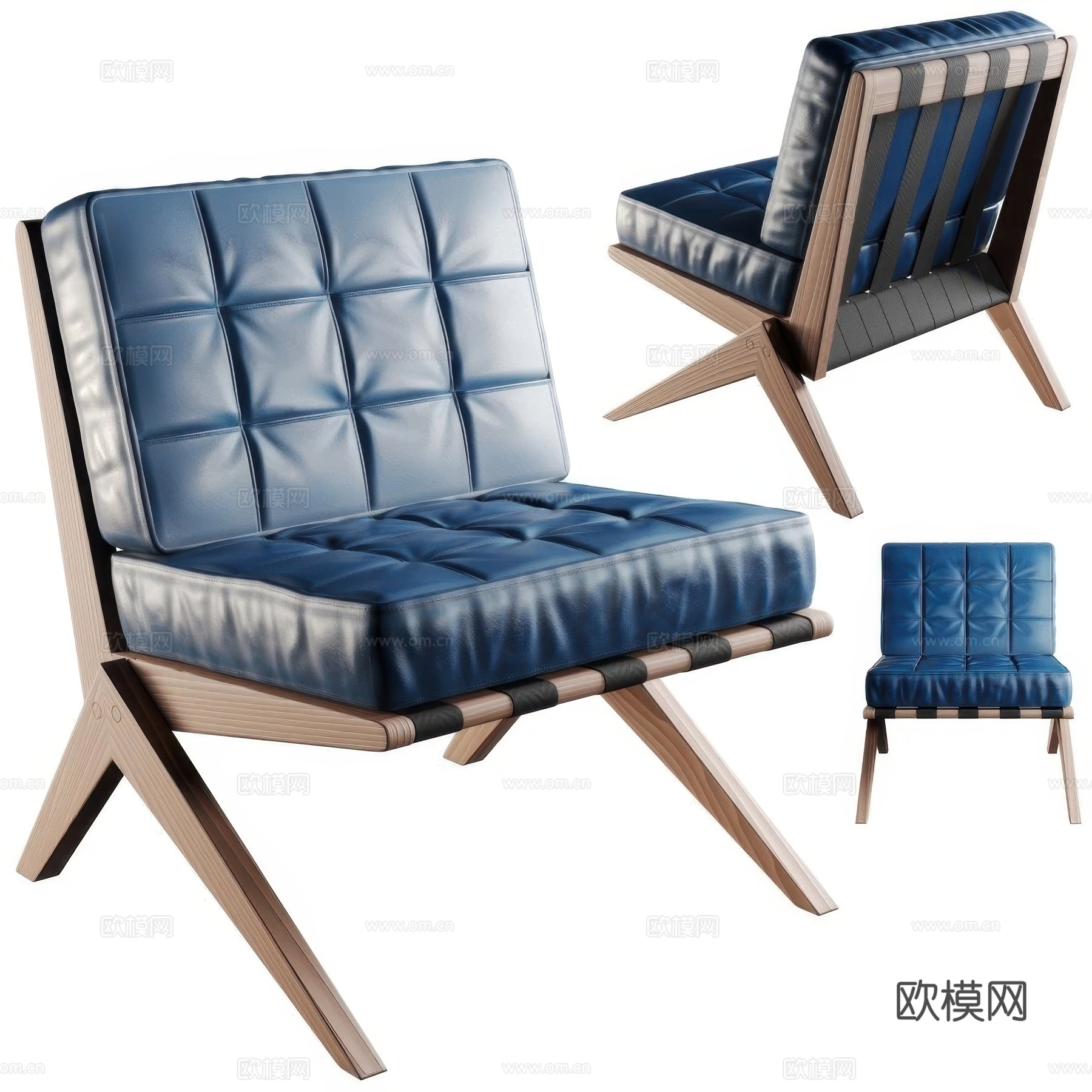 现代意式木质皮革休闲椅3d模型