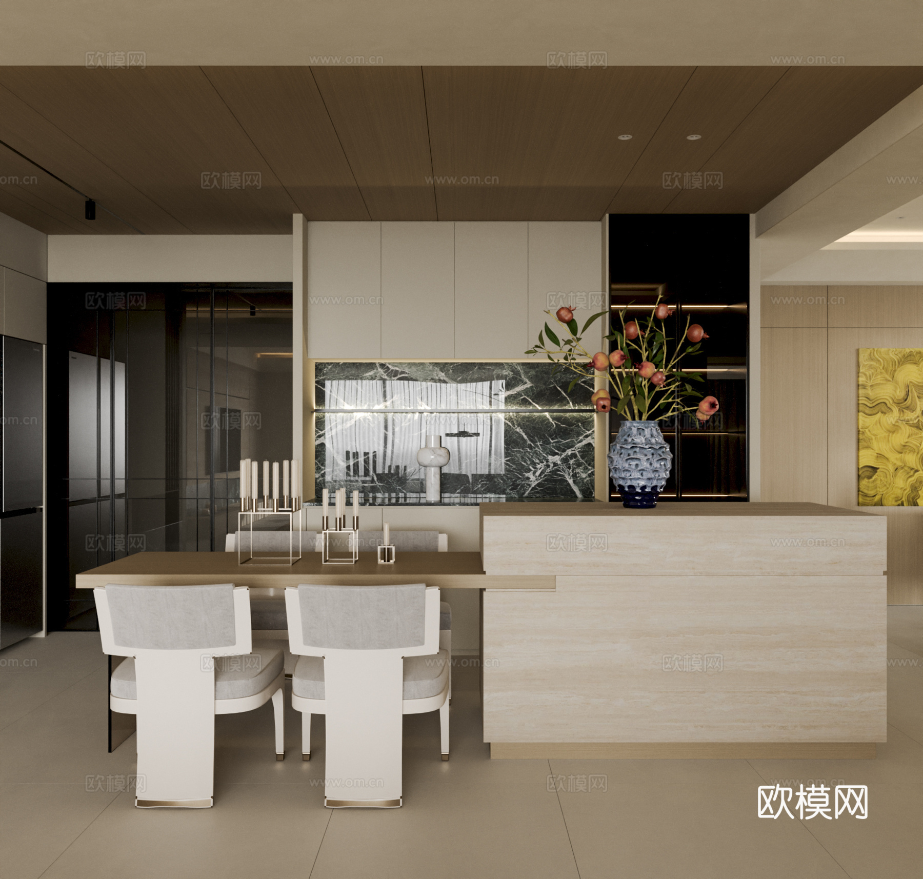 奶油风餐厅su模型