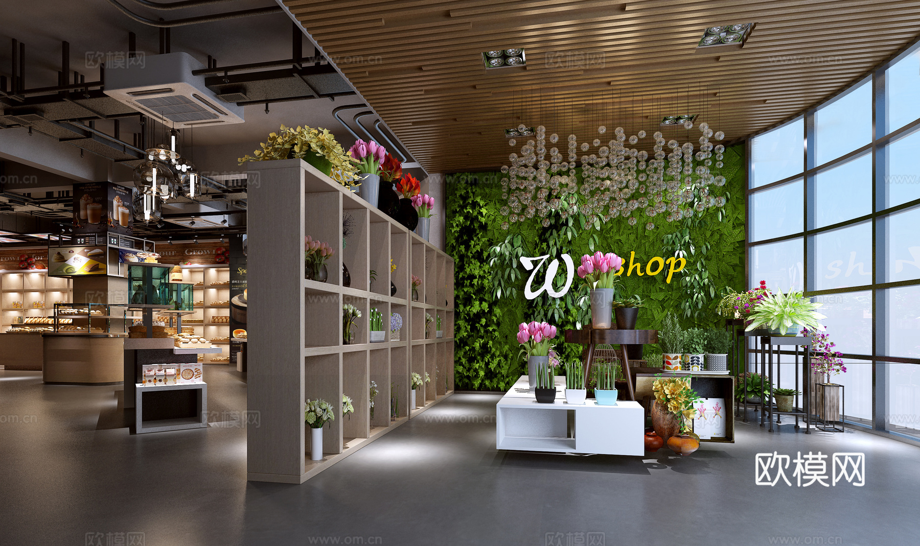 工业风面包店盆栽植物3d模型