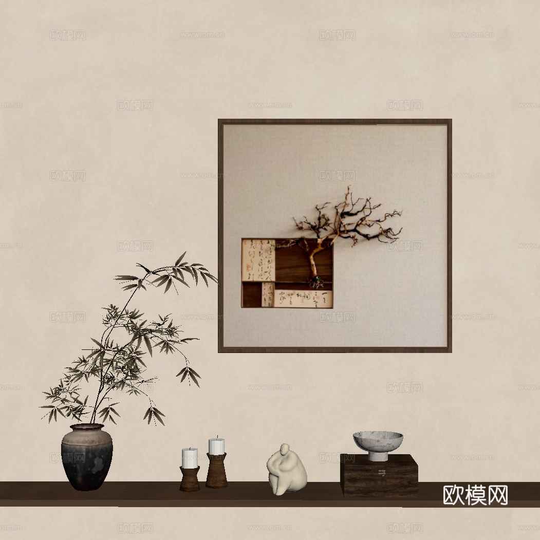新中式装饰画 挂件 饰品摆件su模型