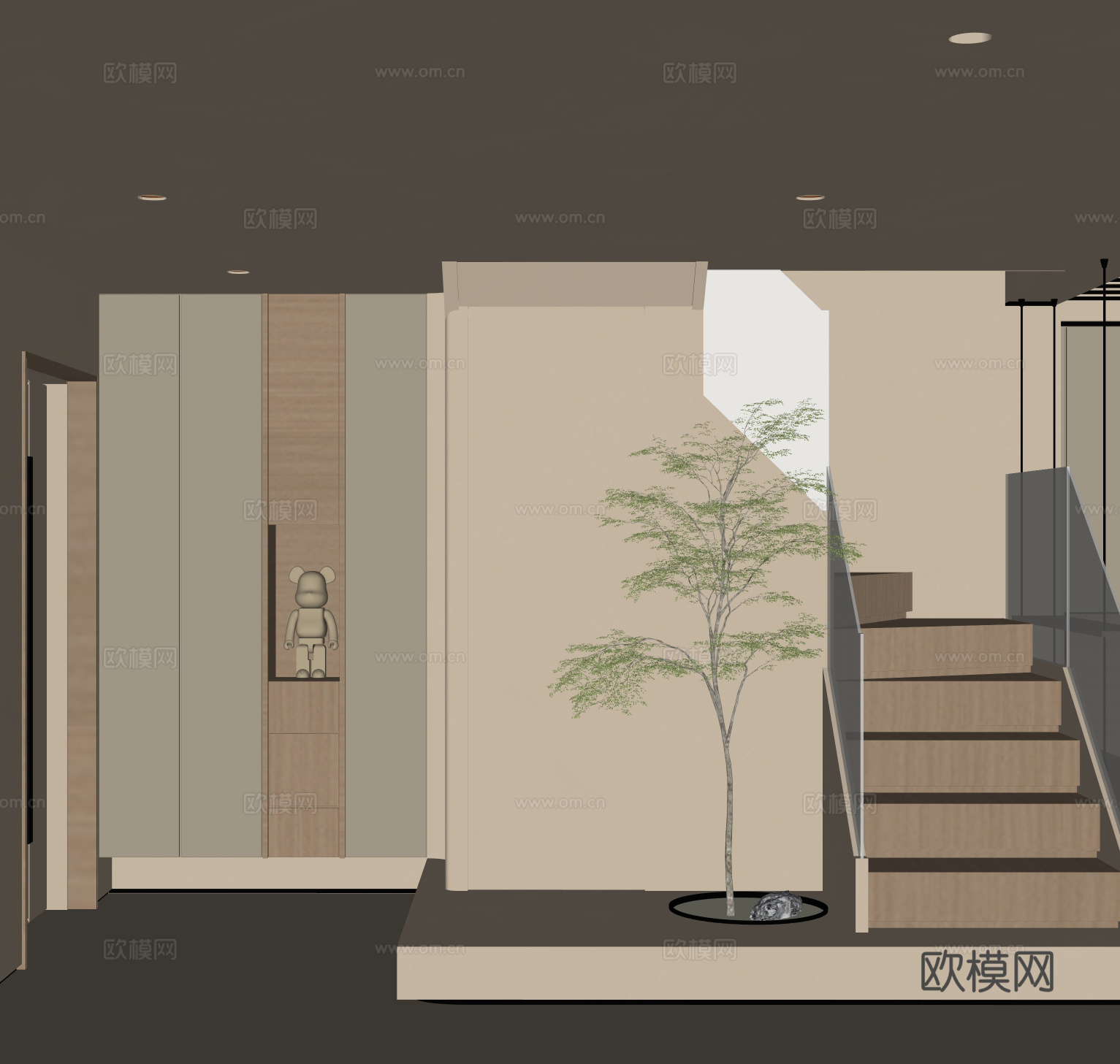楼梯 造景 景观绿植su模型