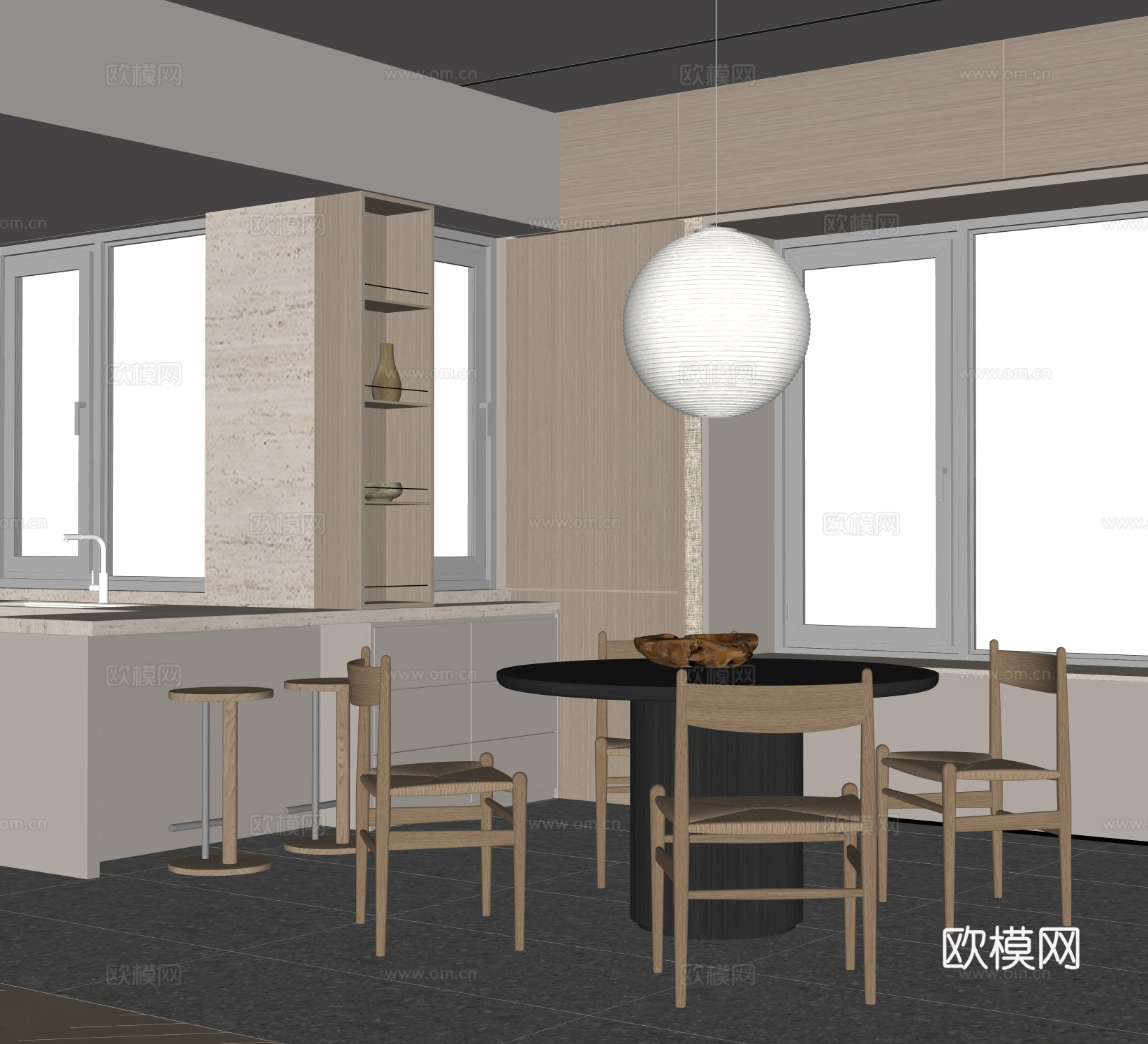 新中式宋式餐厅su模型
