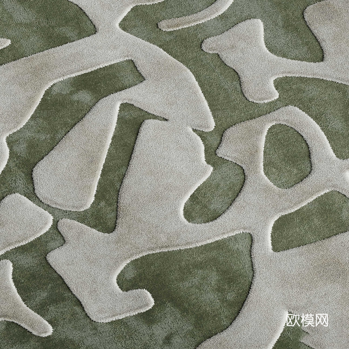 新中式中古风羊毛布艺地毯3d模型