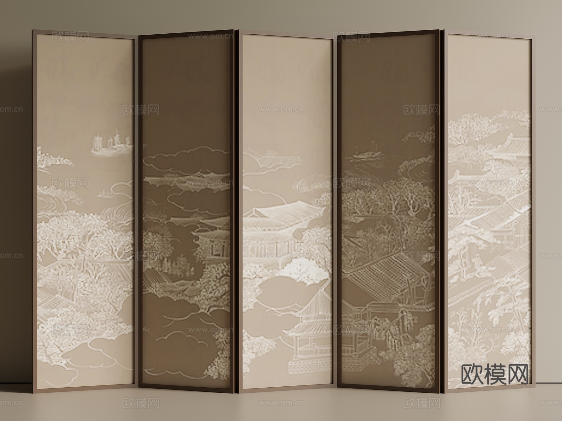 新中式 屏风 木屏风su模型