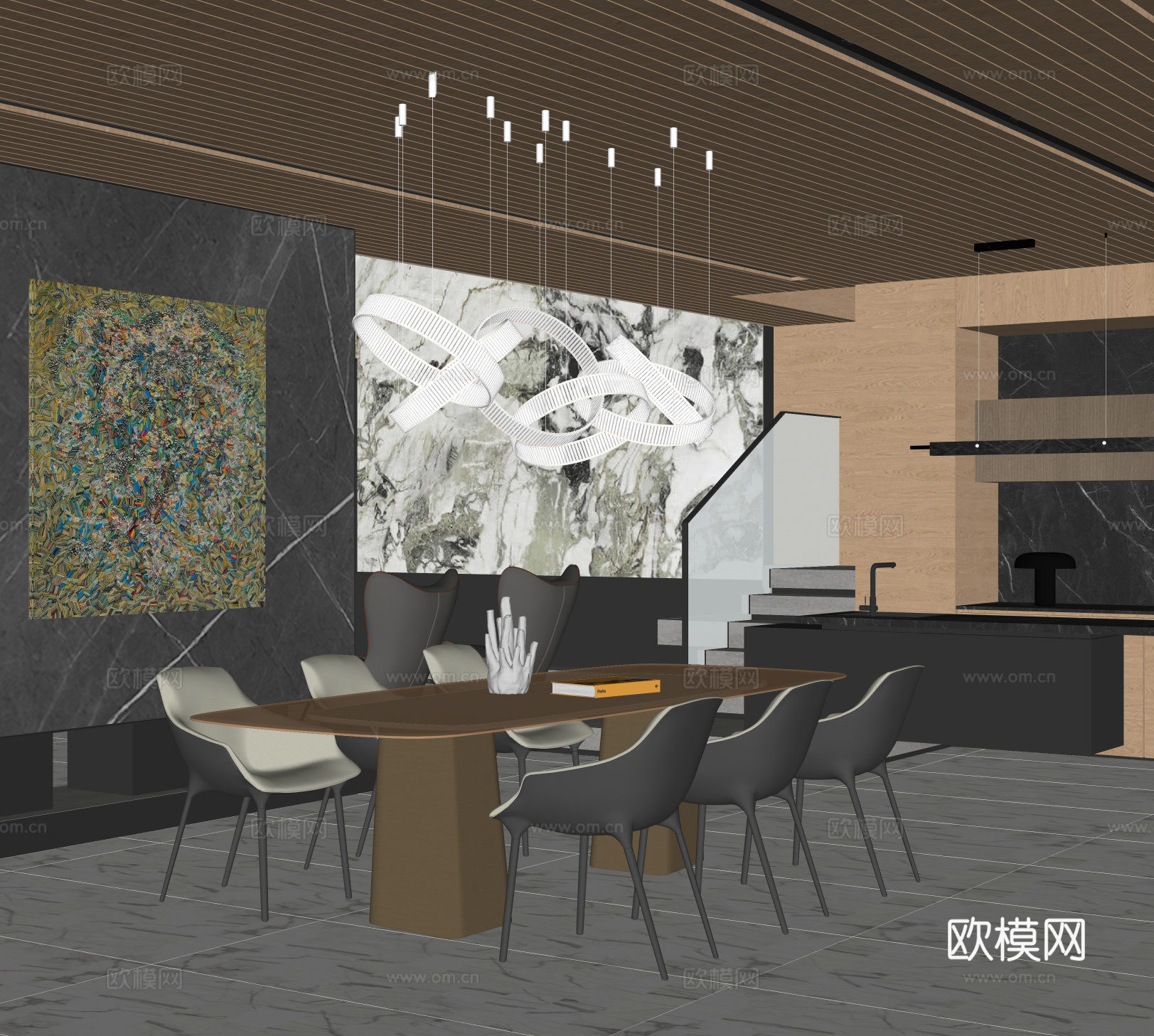 现代轻奢餐厅su模型