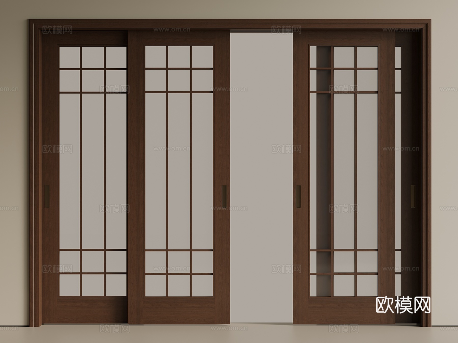 新中式 中古 推拉门 厨房门 阳台门 室内门 木门su模型