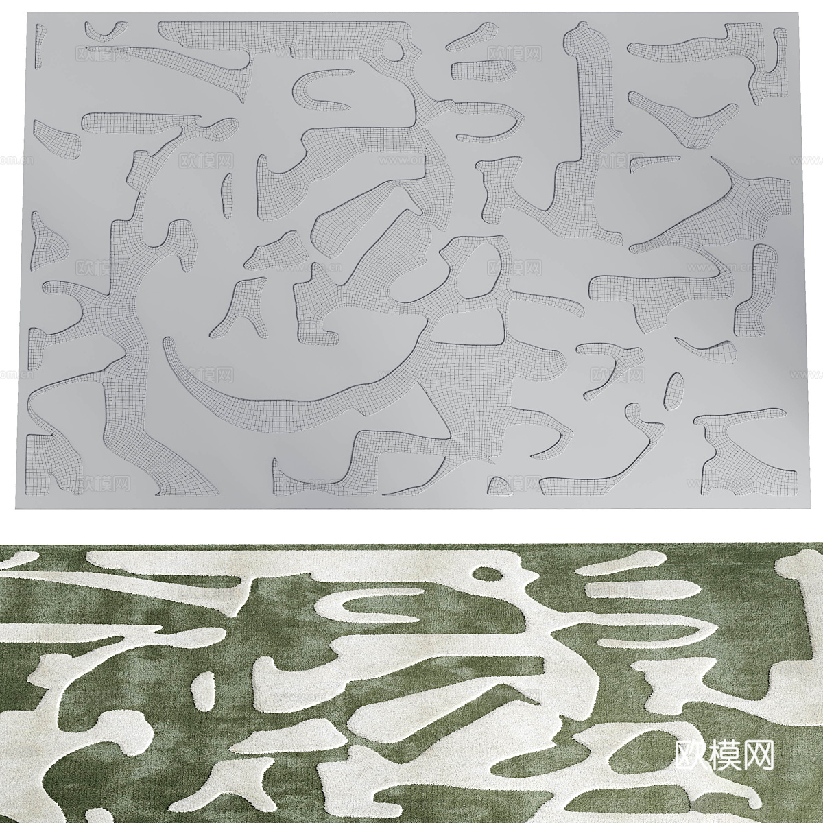 新中式中古风羊毛布艺地毯3d模型