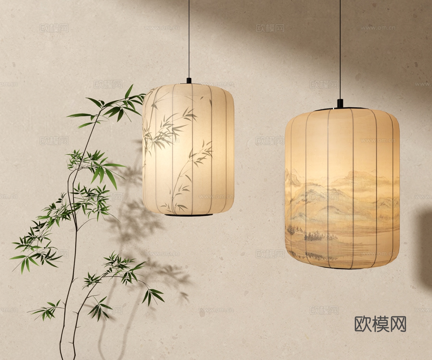 新中式国风灯笼吊灯3d模型