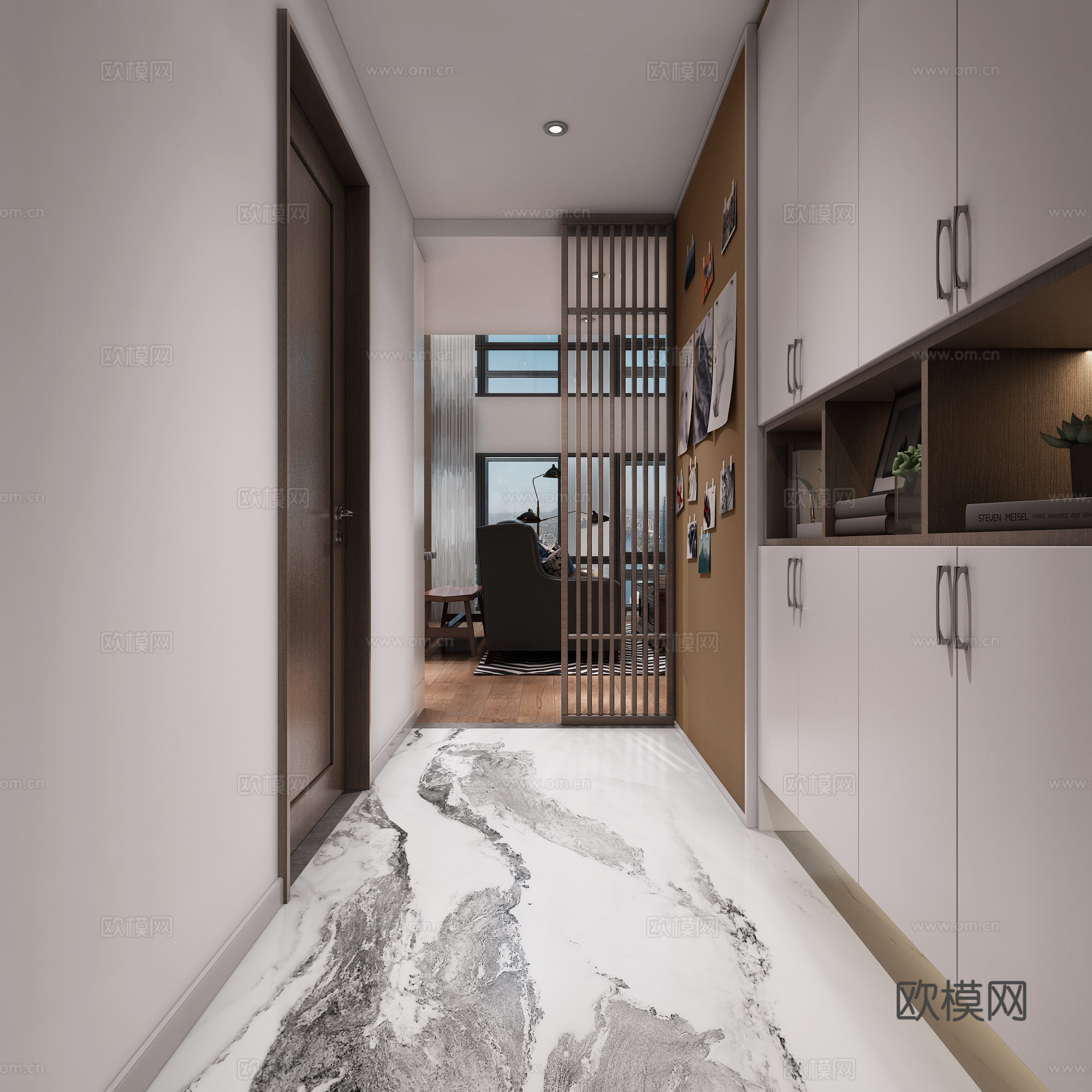 现代客厅 餐桌椅 书柜 电视柜 吊灯 沙发 物件摆件3d模型