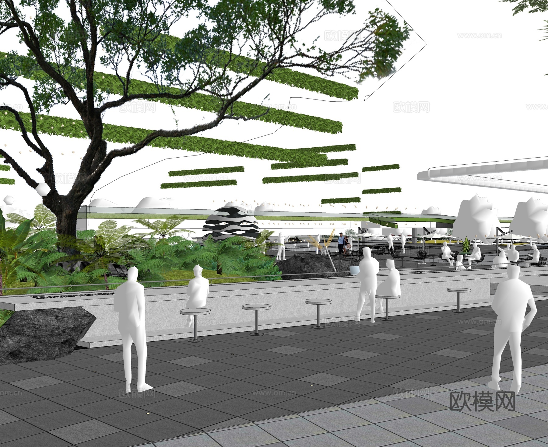 现代办公景观 办公园区 办公绿化 商办景观设计 工业园景su模型