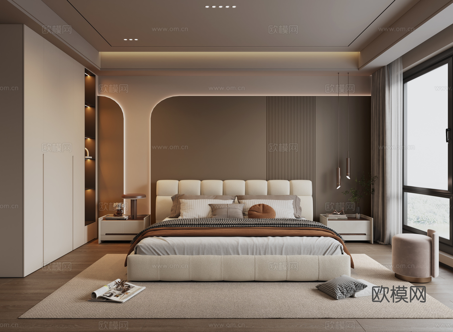 现代奶油风家居卧室3d模型