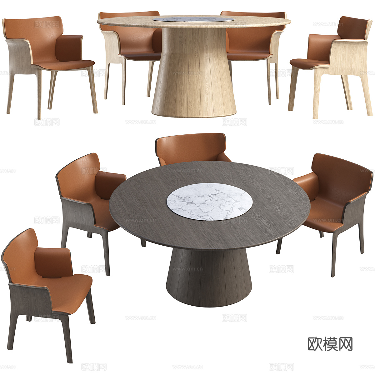 现代意式轻奢圆餐桌椅组合3d模型