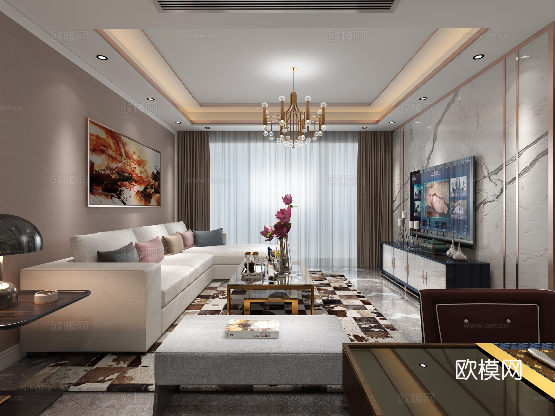后现代客厅餐厅3d模型