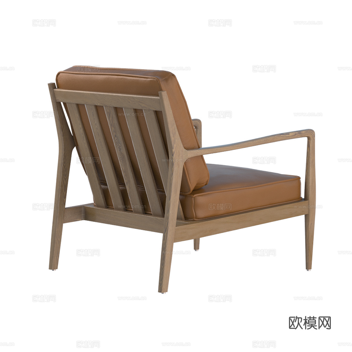 现代意式木质皮革休闲椅3d模型