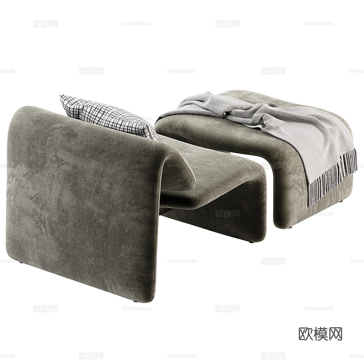现代意式布艺休闲躺椅3d模型