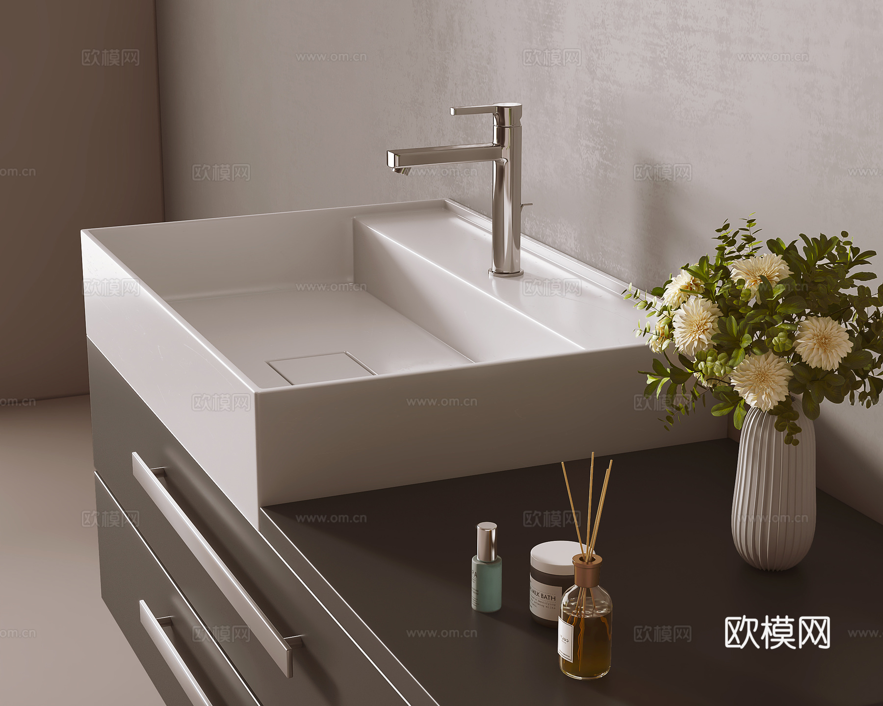 现代台盆一体盆3d模型下载