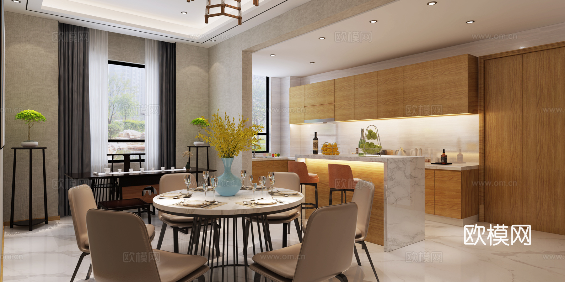现代 客厅 餐厅 沙发 餐桌3d模型