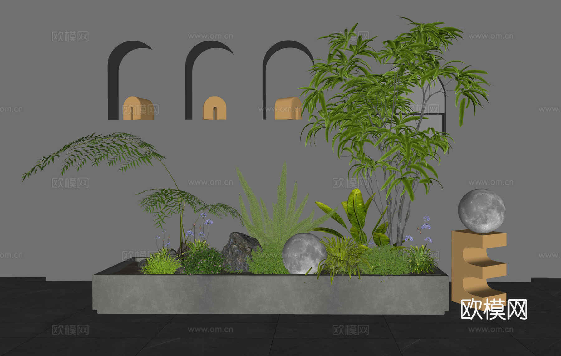 现代植物组合 花箱 花草 花境 植物堆 灌木 植物造景su模型