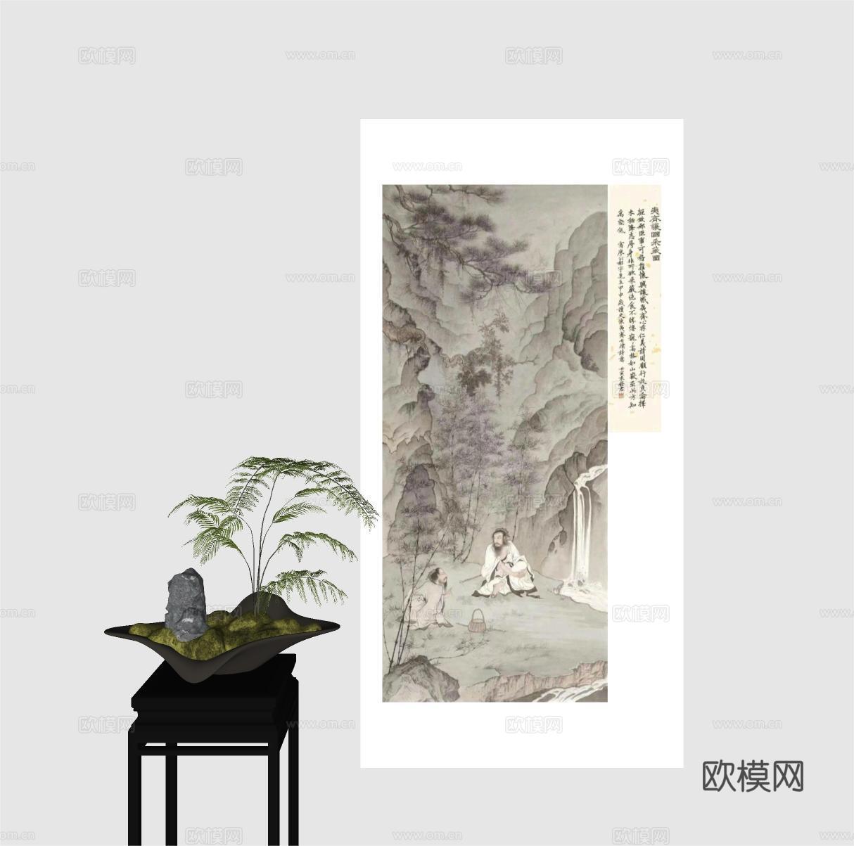 中式挂画 中式装饰画su模型