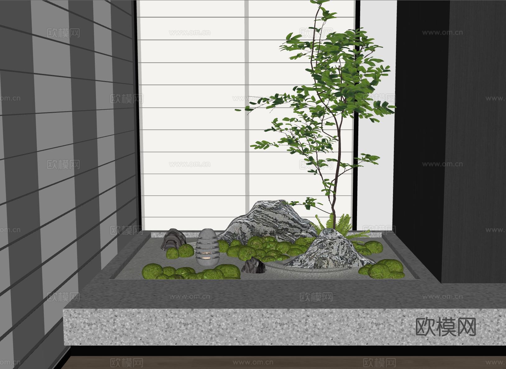 现代室内景观造景 苔藓景观 景观小品 景观石su模型