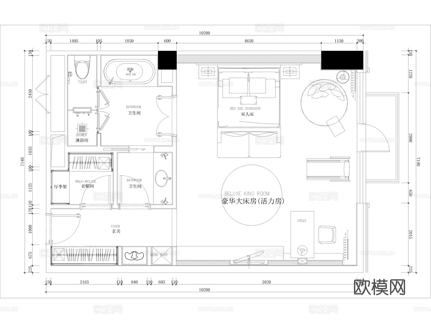 100套酒店客房CAD平面布局图cad施工图