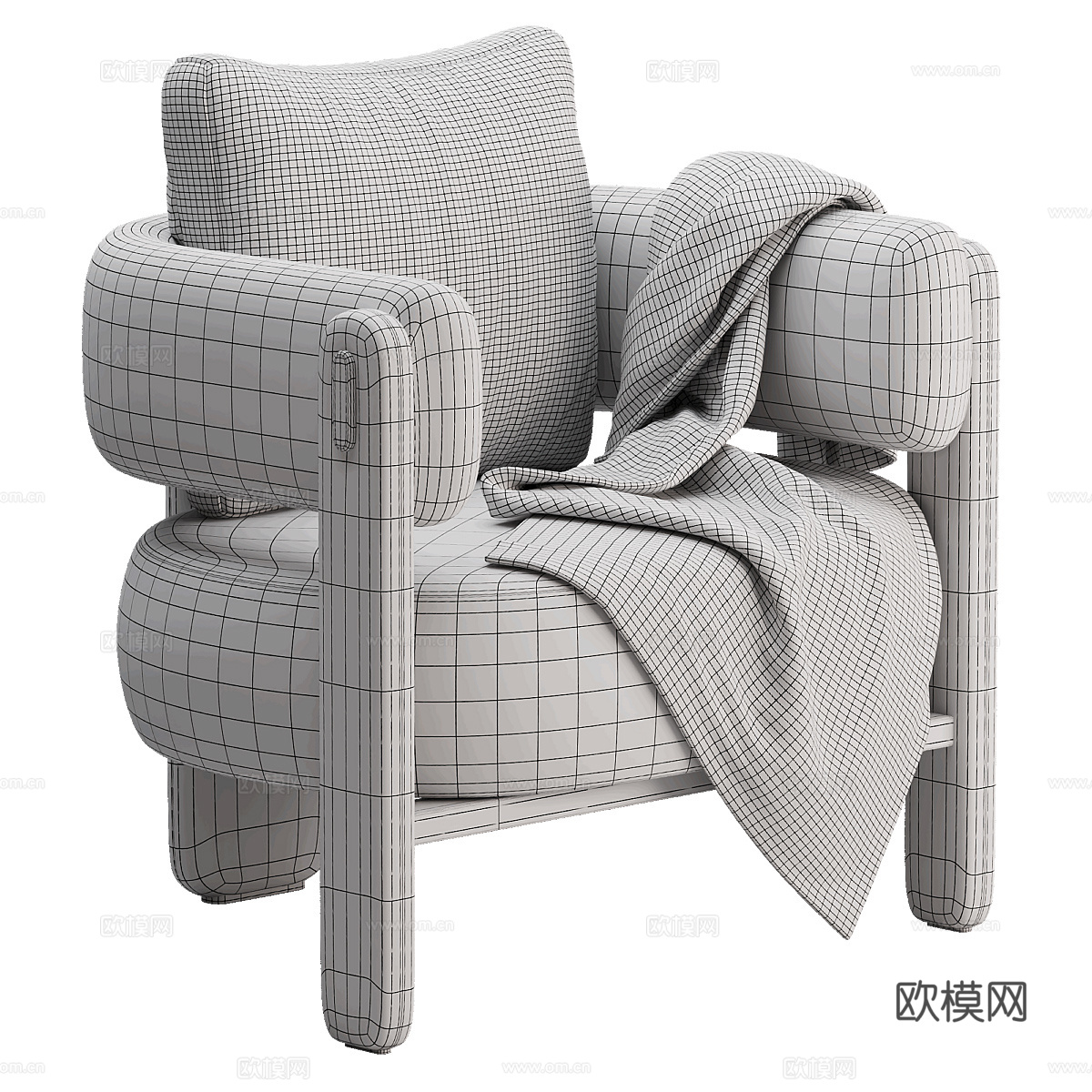 现代意式布艺扶手椅3d模型