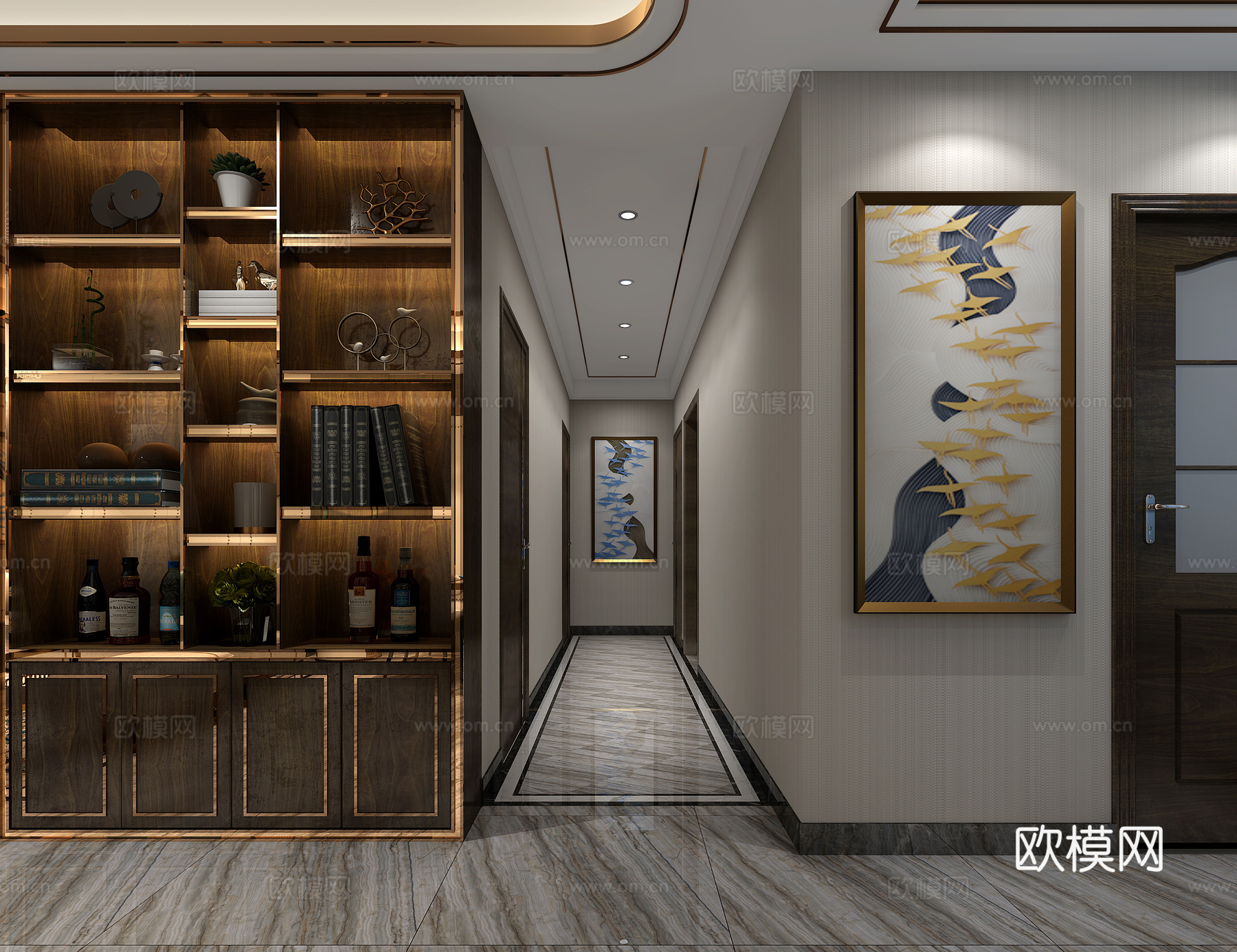 后现代客厅餐厅模型 客餐厅 沙发茶几 餐桌椅 客厅 挂画3d模型