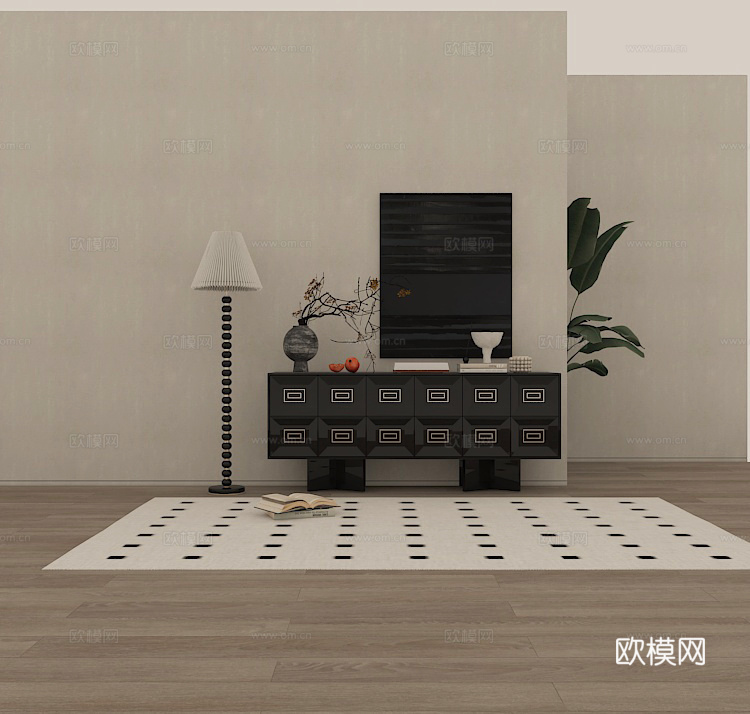 中古风边柜 玄关柜 端景柜3d模型