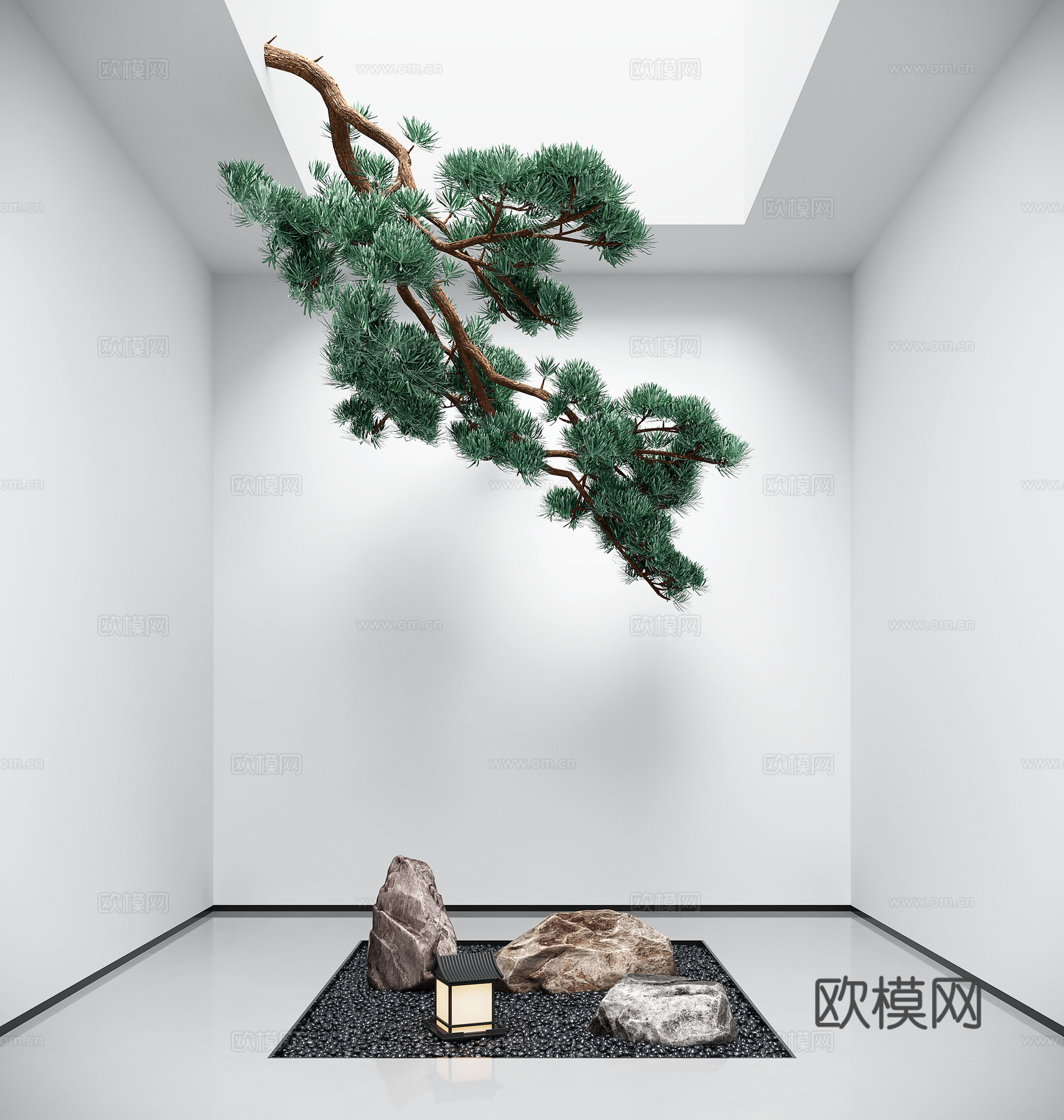 禅意天井景观 景观石 松树 室内景观 景观造景3d模型