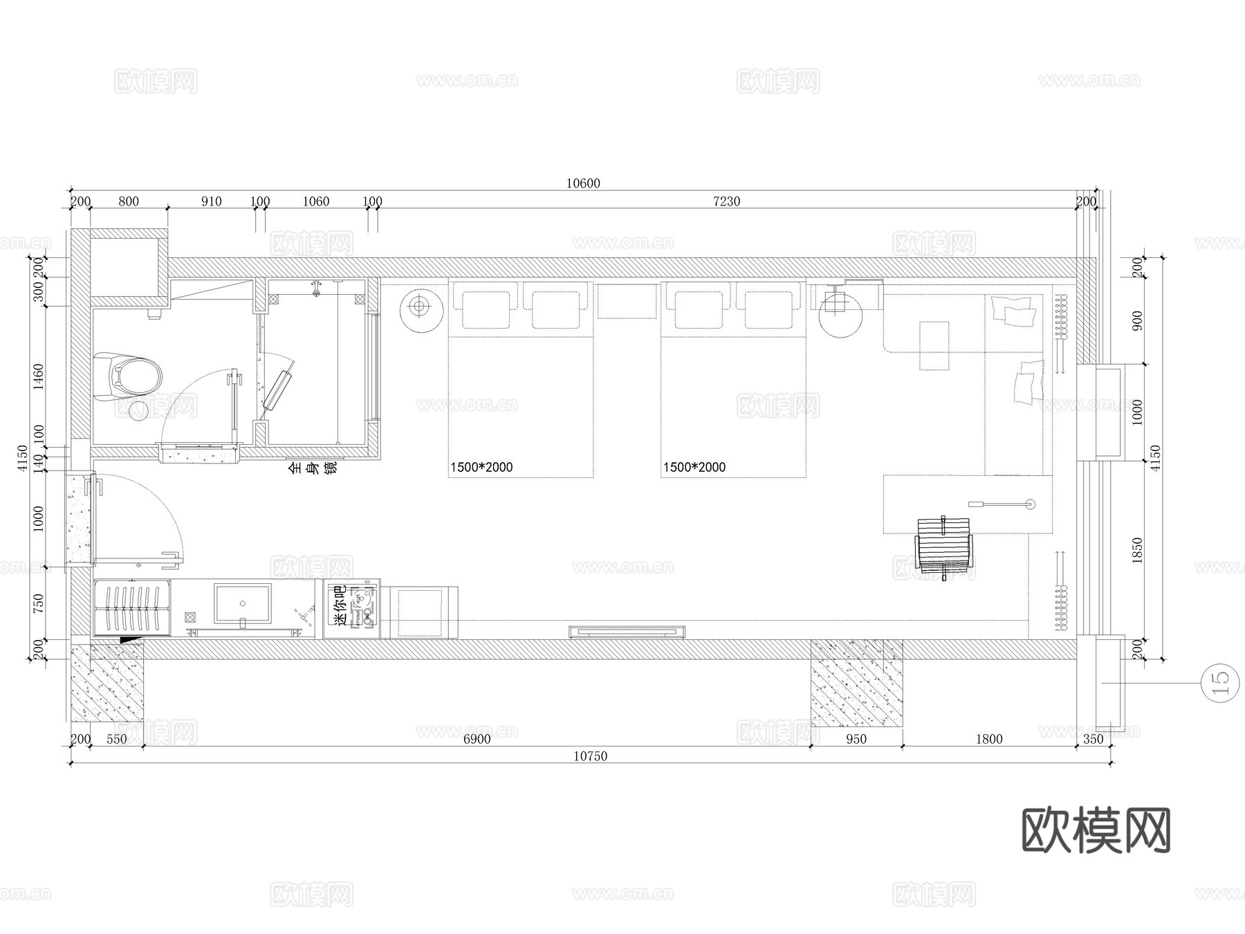 100套酒店客房CAD平面布局图cad施工图