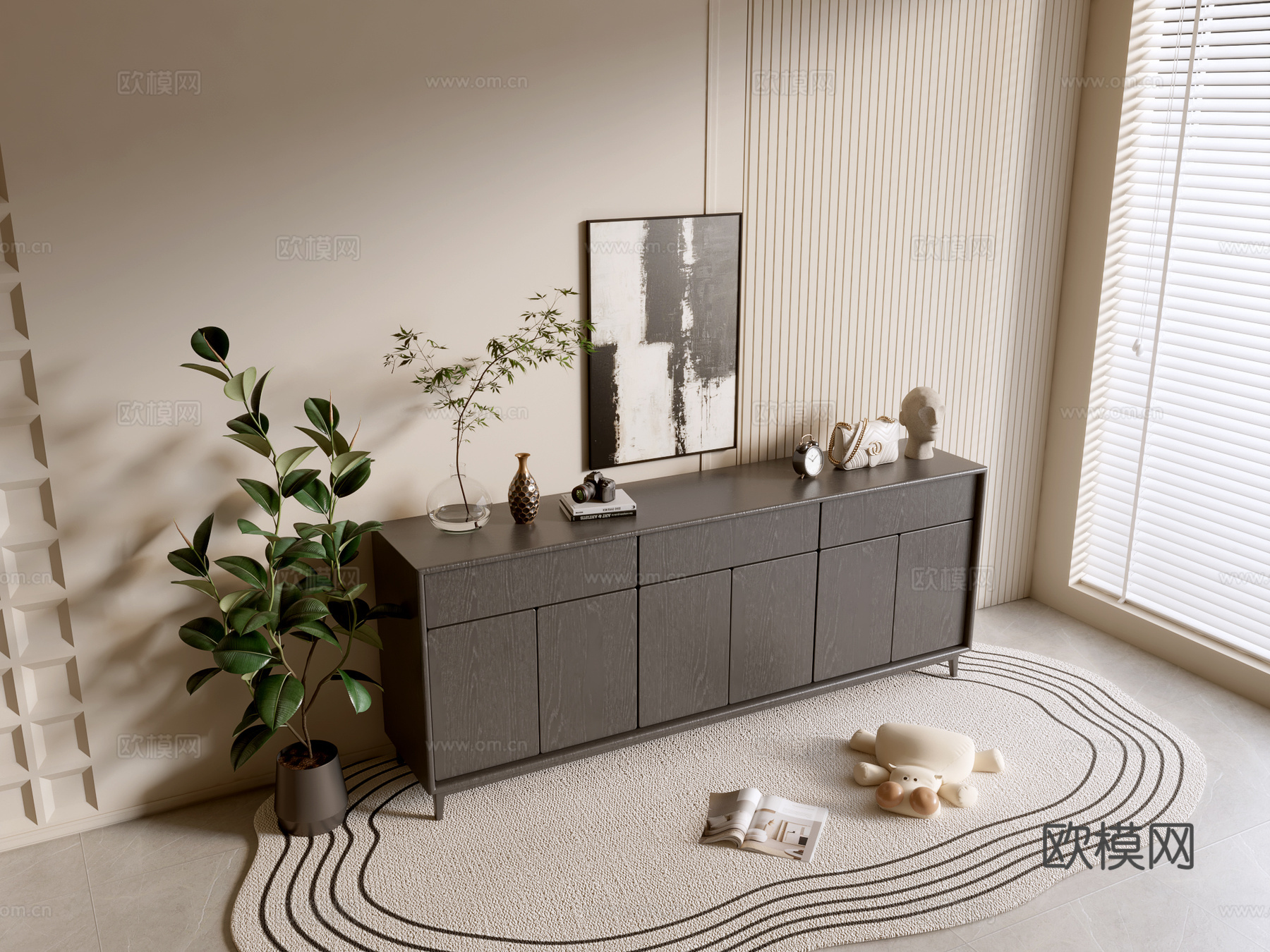 现代黑色柜子 ins风边柜斗柜矮柜 整体柜 餐边柜 阳台柜3d模型