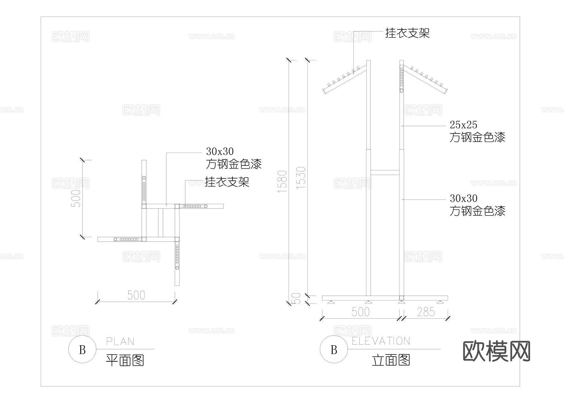 服装店货架平立面图cad施工图