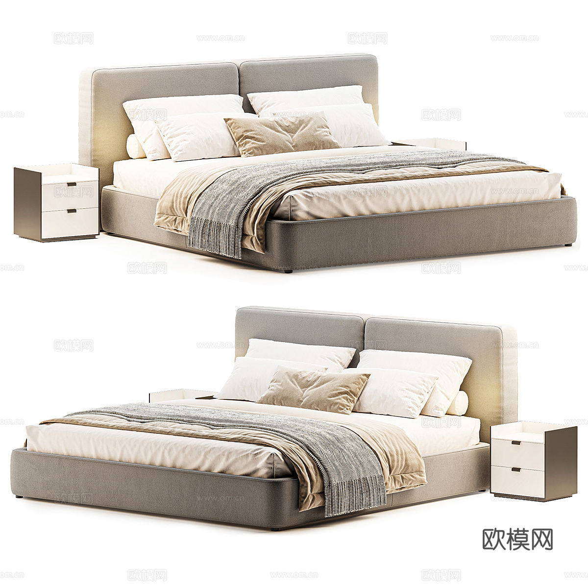 现代意式布艺双人床3d模型