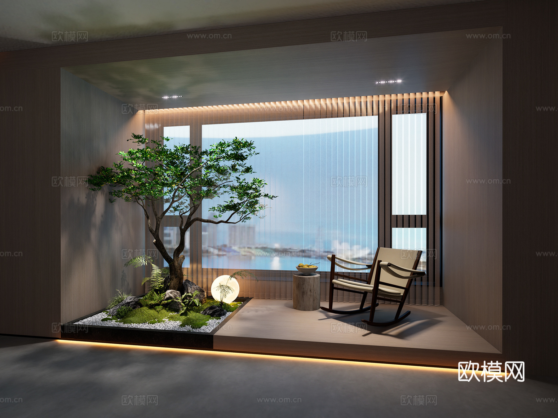 现代休闲阳台景观 休闲阳台 室内景观 植物造景 树su模型