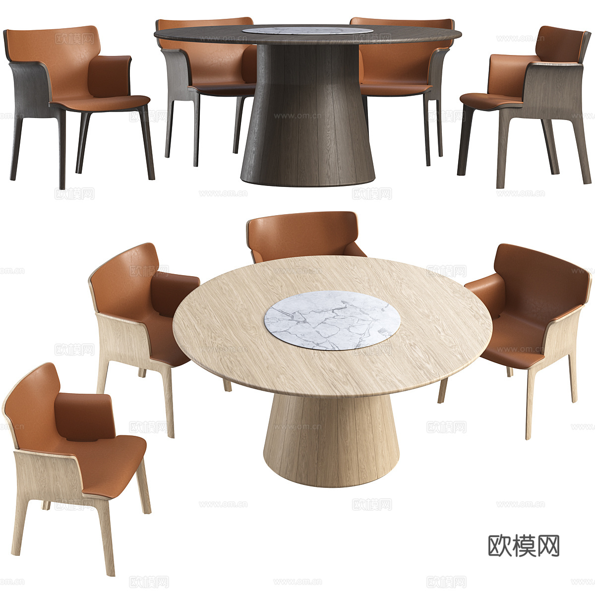 现代意式轻奢圆餐桌椅组合3d模型