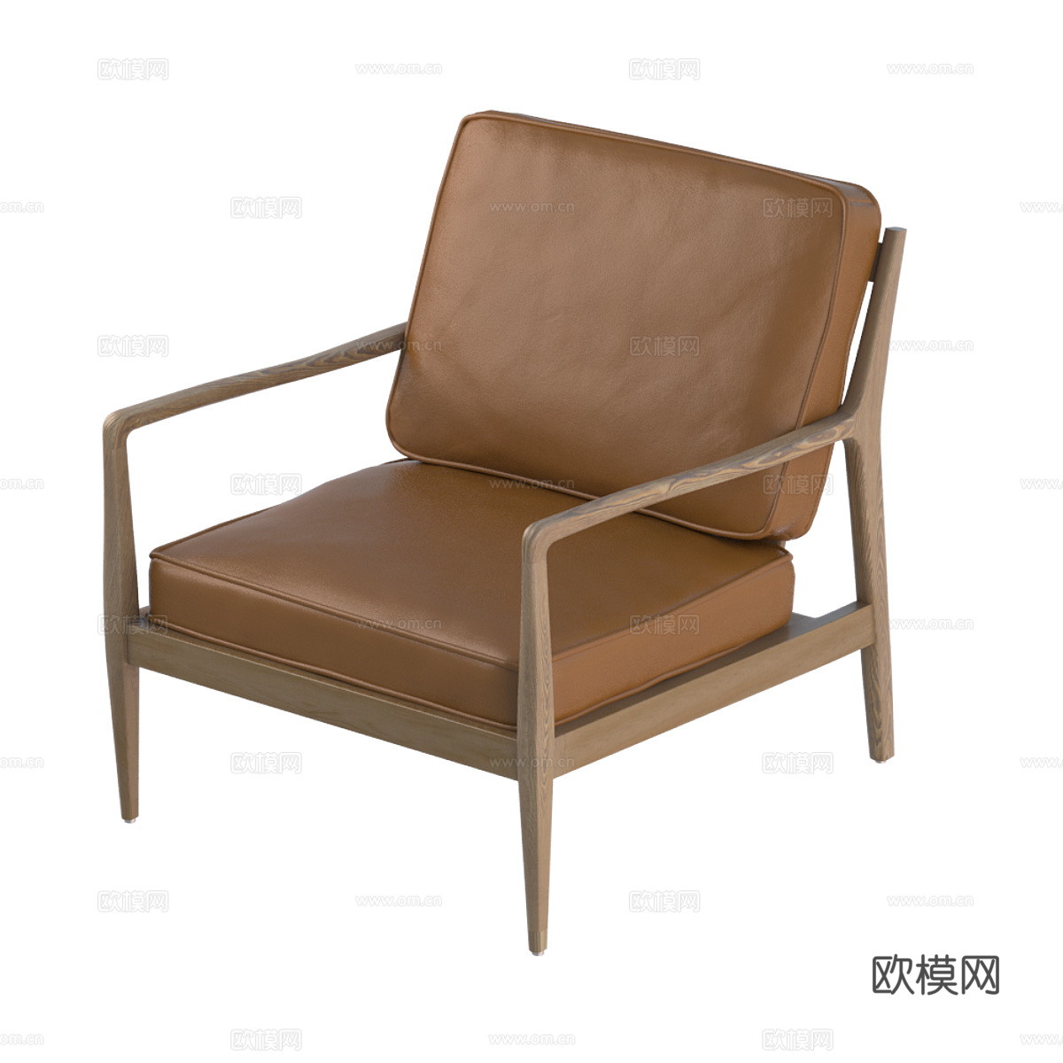 现代意式木质皮革休闲椅3d模型