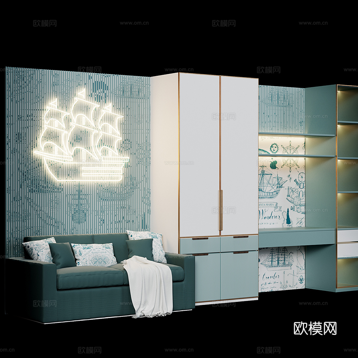现代北欧儿童房书柜3d模型