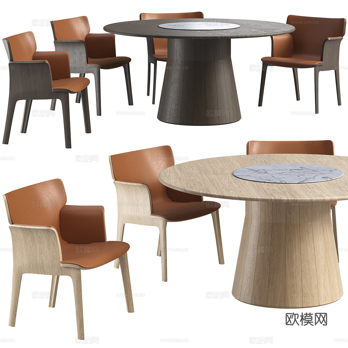 现代意式轻奢圆餐桌椅组合3d模型