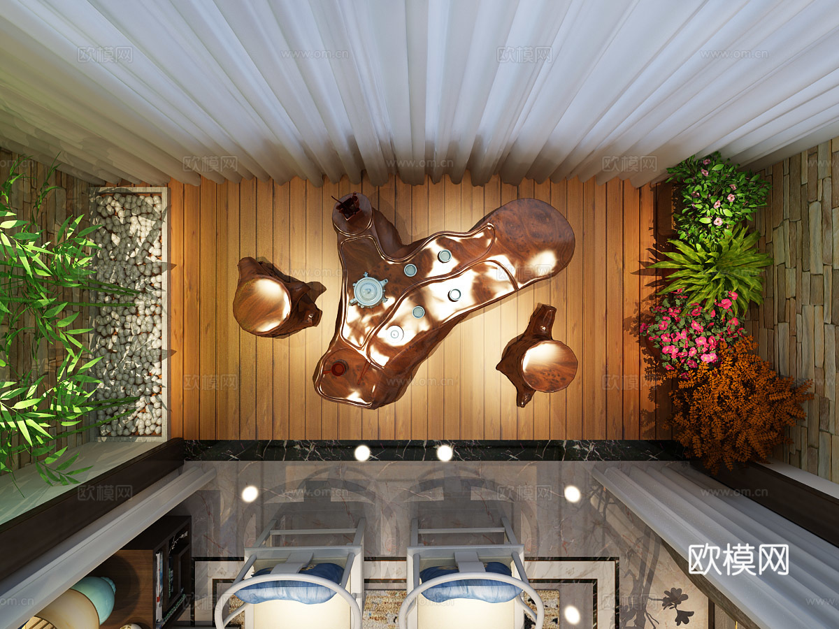 中式客餐厅 客餐厅 沙发茶几 餐桌椅 客厅 吊灯 挂画 玄关3d模型