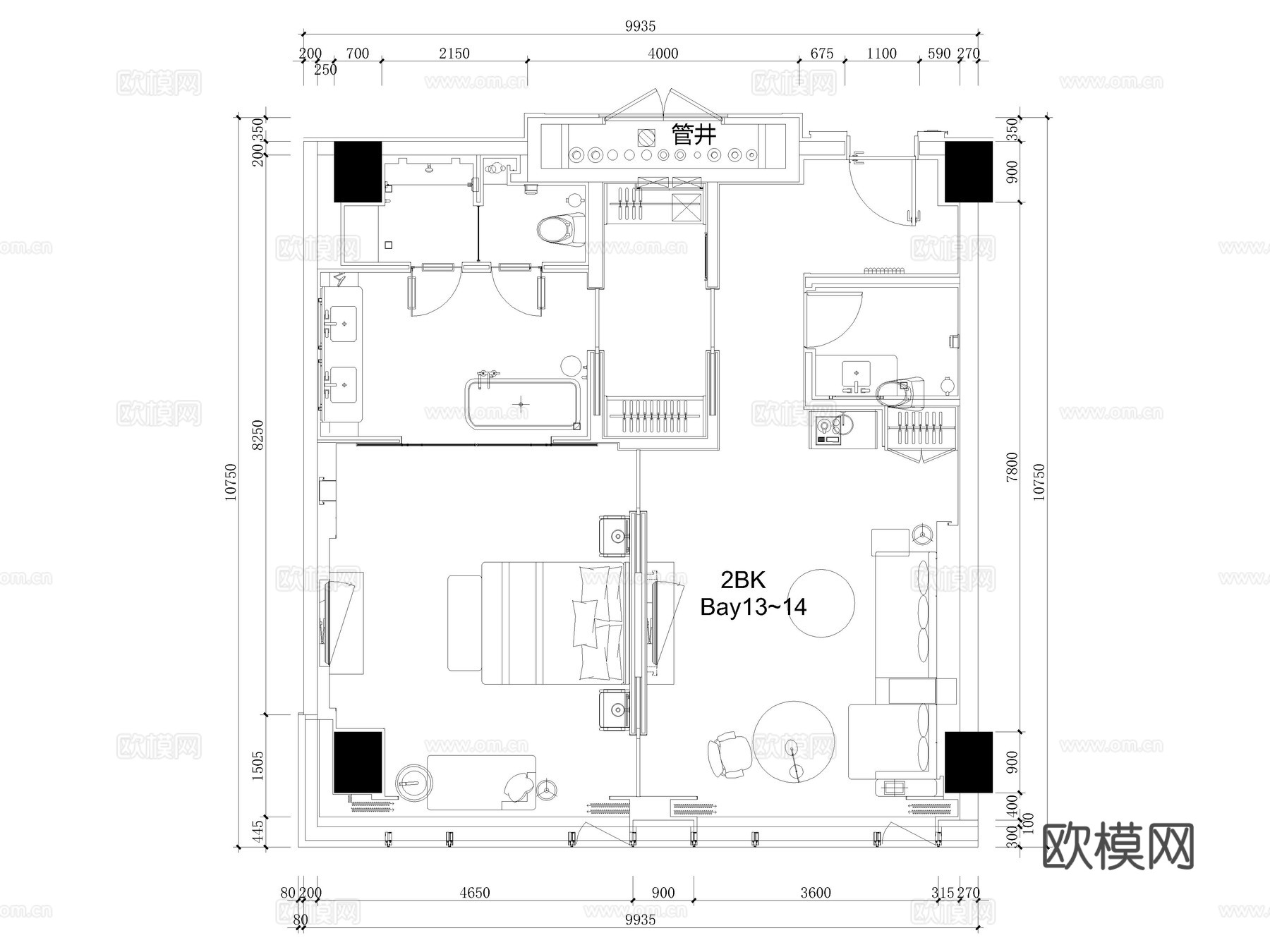 100套酒店客房CAD平面布局图cad施工图