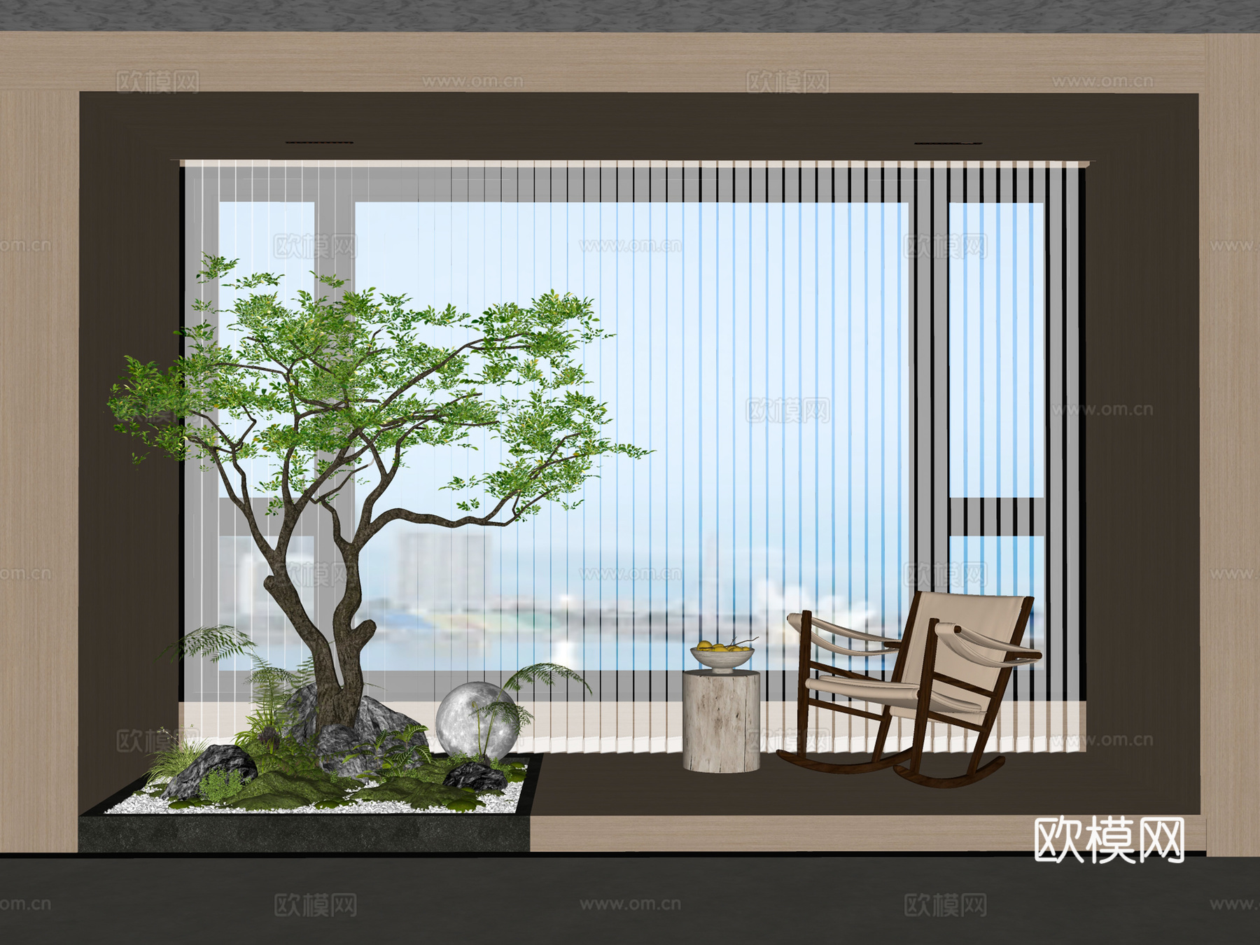 现代休闲阳台景观 休闲阳台 室内景观 植物造景 树su模型