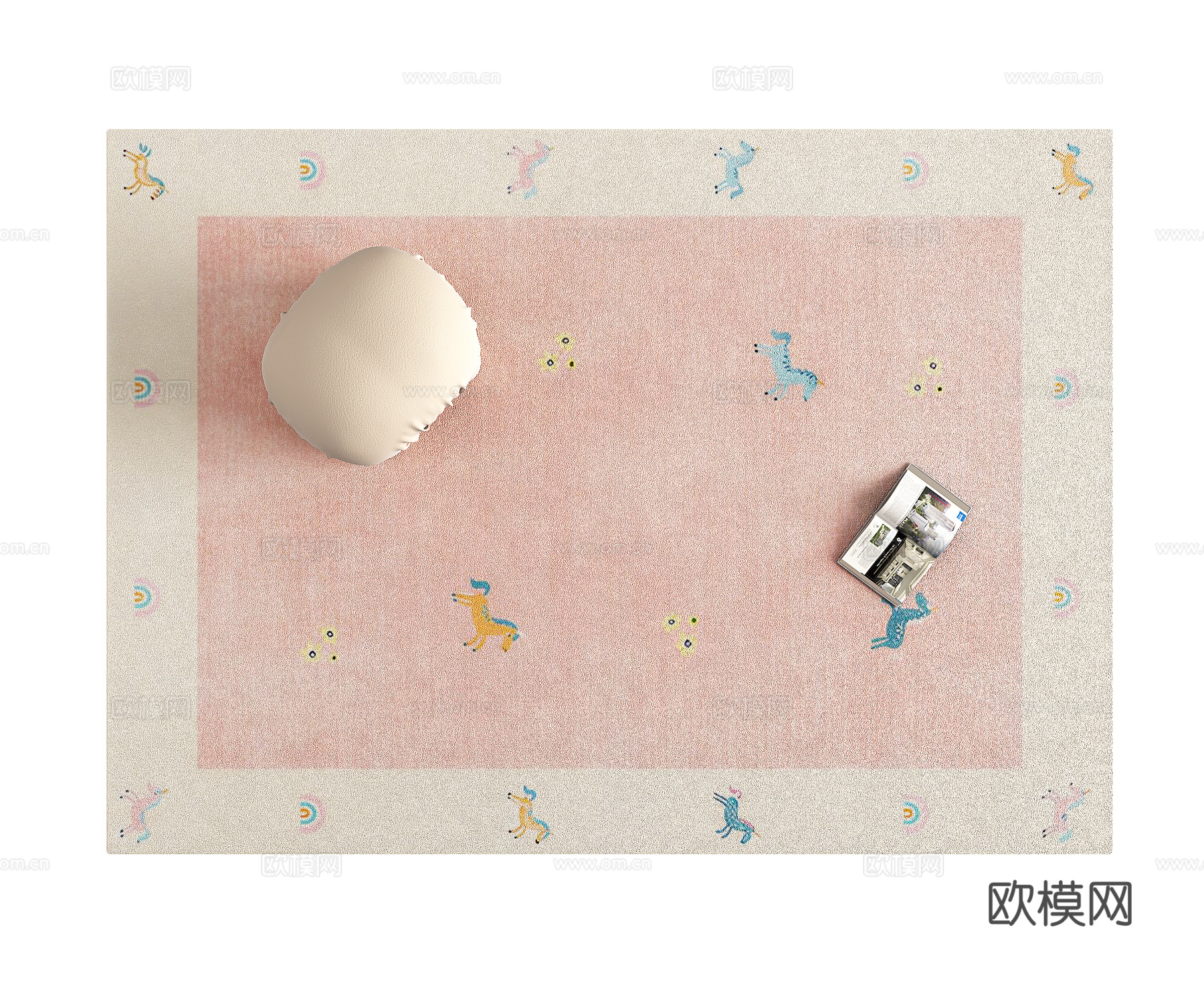 女孩房粉色地毯  儿童房地毯3d模型
