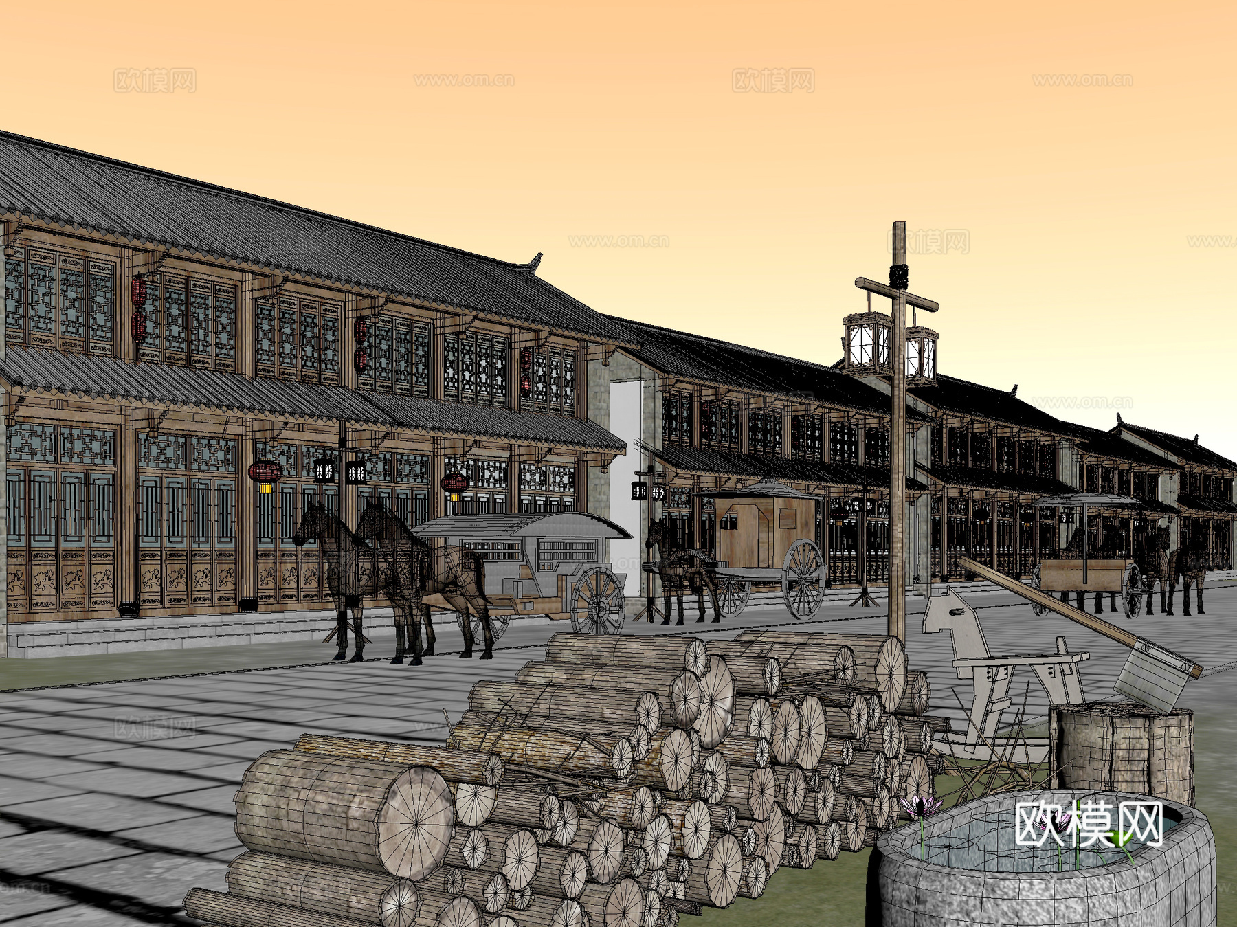 古建 商业街 小镇 古镇 商铺 中式建筑3d模型