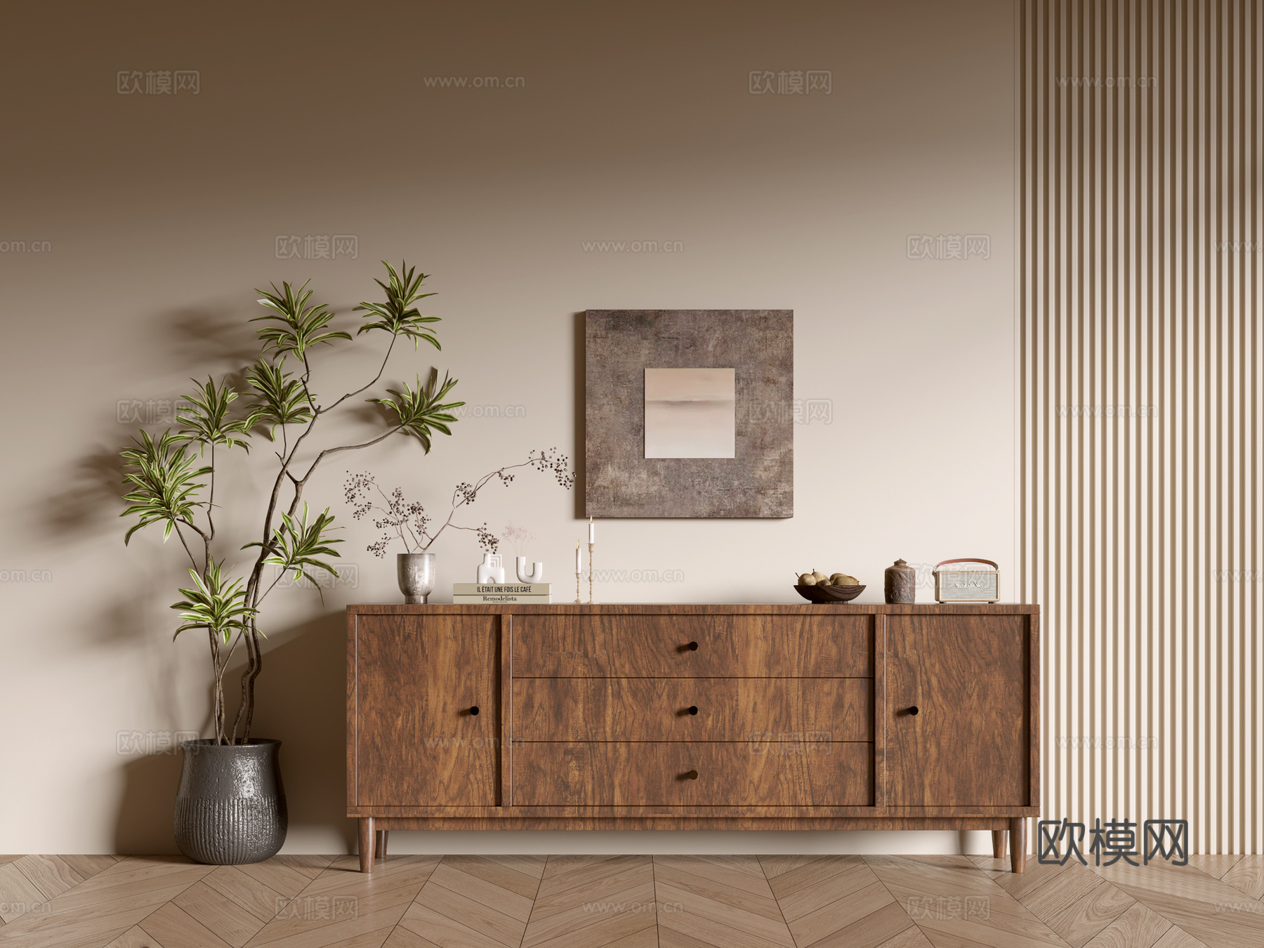 现代木纹柜 ins风极简风柜子  整体柜 餐边柜 阳台柜 储3d模型下载