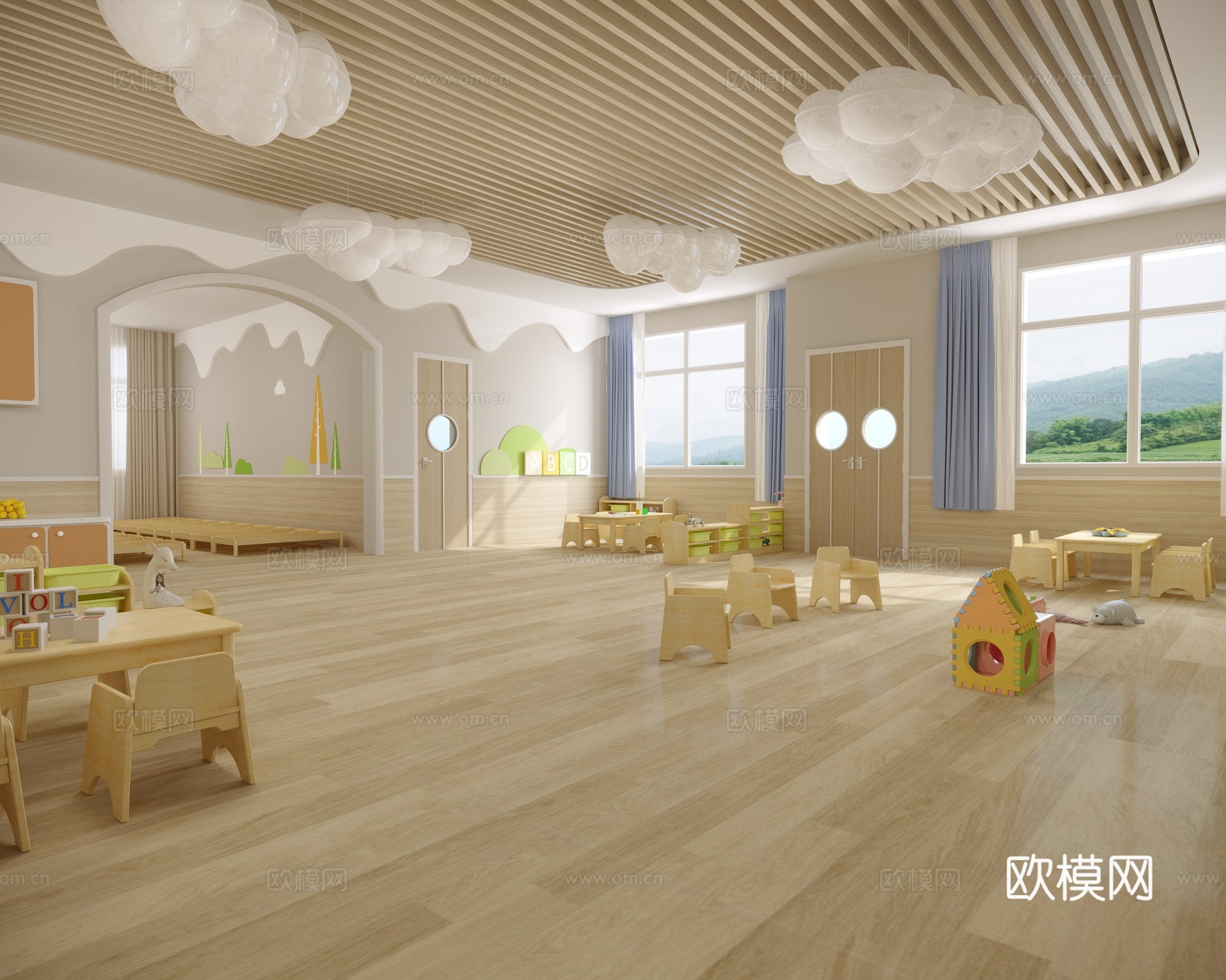 早教，幼儿园，儿童课室，儿童课堂，教培3d模型