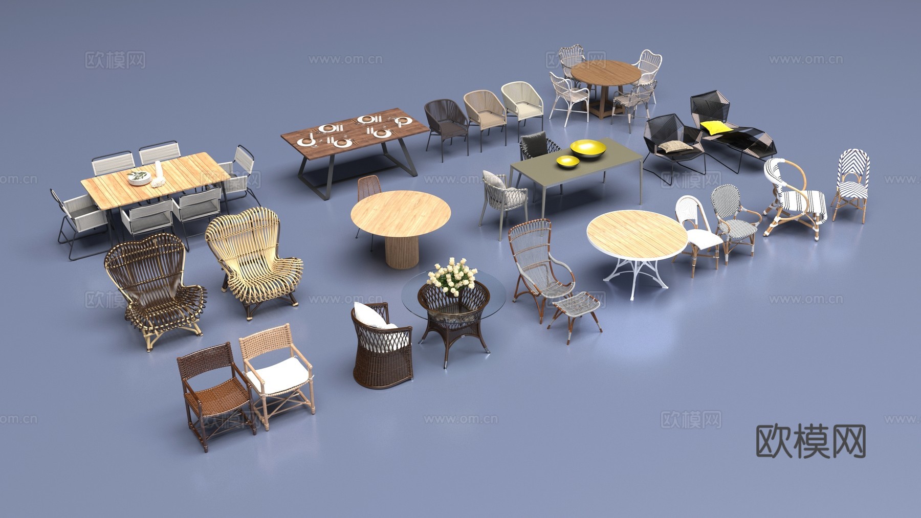 餐桌藤椅组合3d模型