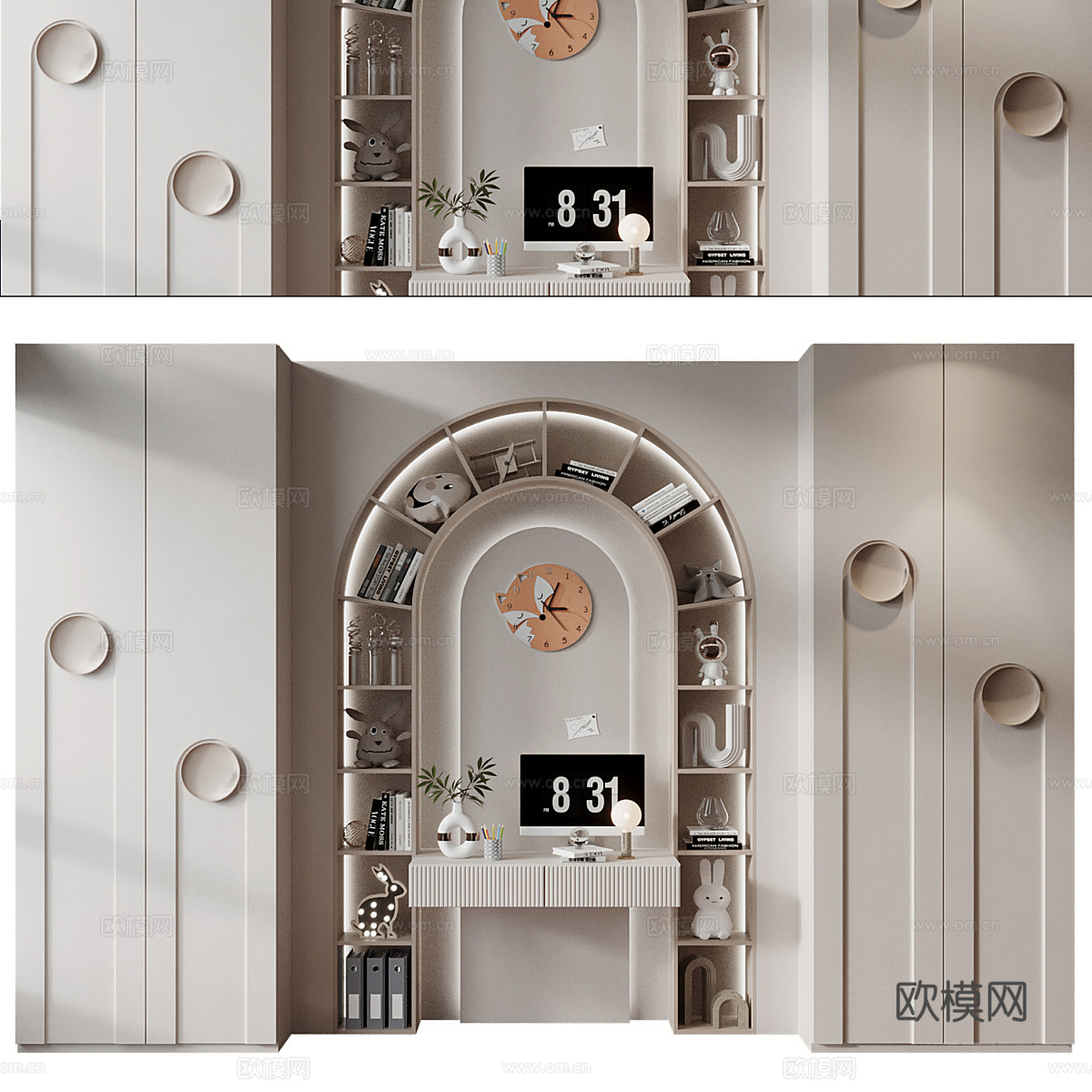 现代奶油风儿童书柜 儿童衣柜组合3d模型