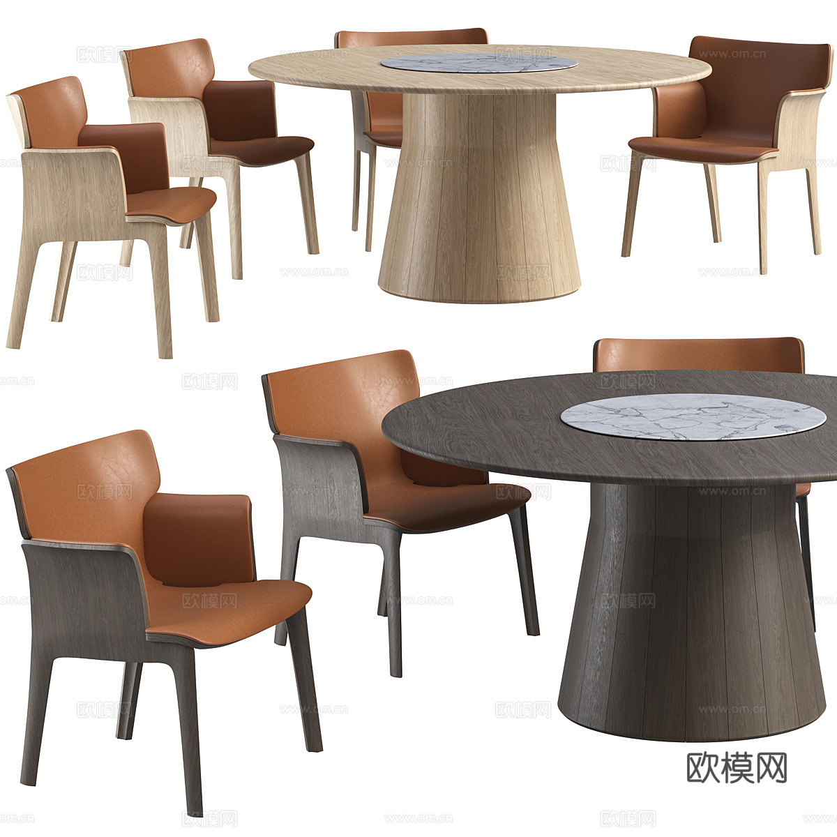 现代意式轻奢圆餐桌椅组合3d模型